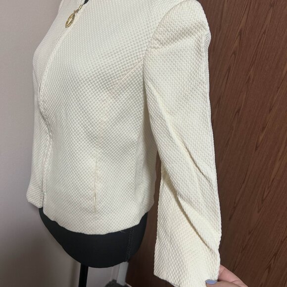 Women's Linda Allard Ellen Tracy Off White Open Front Blazer Zip Jacket Size 8 - Picture 5 of 10